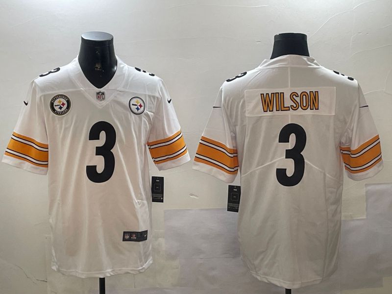 Men Pittsburgh Steelers #3 Wilson White Second generation 2024 Nike Limited NFL Jersey style 01041